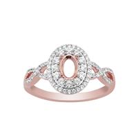 Rose Gold Plated 925 Sterling Silver Oval Ring Mount (To fit 6x4mm gemstones) Inc. 0.55cts White Zircon Brilliant Cut Round 0.90 to 1.5mm - 1Pcs