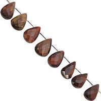 75cts Iron Tigers Eye Top Side Drill Faceted Pear Approx 11.5x8 to 16.5x11mm, 18cm Strand with Spacers