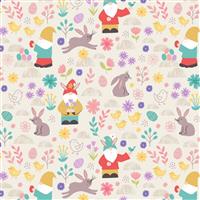 Lewis & Irene Spring Treats Gnomes Grey Fabric 0.5m