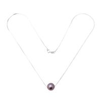Round Naturally Lavender Nucleated Pearl approx. 10mm with 2mm Hole With Sterling Silver Box Chain approx. 45cm/18 inch