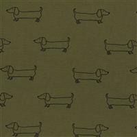 Dawdling Dachshund Olive Jersey Fabric 0.5m
