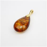 Baltic Cognac Amber Gold Plated Sterling Silver Teardrop Infinity Pendant Approx. 30x19mm