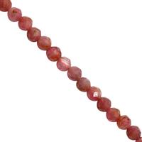 15cts Pink Tourmaline Faceted Round Approx 3mm, 25cm Strand