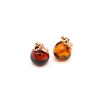Baltic Cherry, Cognac Amber Apples (2pk) with 925 Sterling Silver, Rose Gold Plated Apple Bails