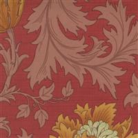 Moda Best Of Morris Reproduction Antique William Morris Anemone Large Floral Vine on Deep Red Fabric 0.5m