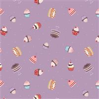Lewis & Irene Small Things… Sweet Cupcakes Amethyst Fabric 0.5m