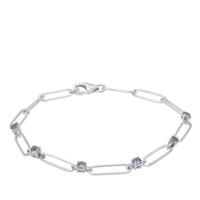 925 Sterling Silver Round & Long Link Bracelet with Tanzanite, Approx 7 Inch