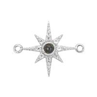 925 Sterling Silver Star Connector Approx 29x22mm With 0.25cts Black Opal & 0.22cts White Topaz