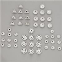 Silver Plated Base Metal Spacer Bead Bundle 50pcs (5 Designs - 10 Pieces Of Each Design)
