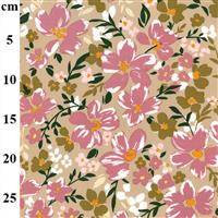 Taupe Floral Printed Viscose Elastane Fabric 0.5m