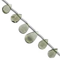 3.65cts Moldavite Graduated Faceted Pear Approx 3.5x2 to 7x5mm, 7cm Strand with Spacers