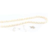 Pearl Madness - 925 Sterling Silver Moon  Pack:Moon Charm & Extended Chain with Tag + Spacer Beads + Clasp & White Freshwater Cultured Rice Pearls