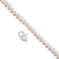 White Freshwater Cultured Pearls Approx 6-7mm, 38cm Strand With 925 Sterling Silver Flower Clasp With CZ Detail Approx 18x9mm