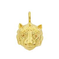 Willow & Tig Collection: Siberian Tiger Gold Plated 925 Sterling Silver Charm Approx 18x17mm With Orange Sapphire