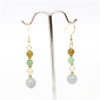 Multi-Colour Type A Jadeite & Kaori Cultured Pearl Gold Tone Sterling Silver Earrings 