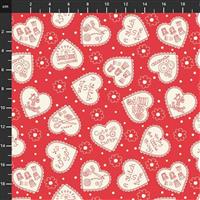 Mandy Shaw Say It With A Stitch Hearts Red Fabric 0.5m