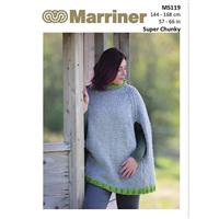Marriner Traditional Poncho with Contrast Hem in Super Chunky Yarn Knitting Pattern