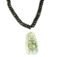 Serenity Now; Type A Black Jadeite Rondelles, 20cm Strand with Type A Jadeite Buddha Pendant 