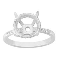 925 Sterling Silver Ring Mount With Zircon Pave (To Fit 10x10mm Round Gemstone)