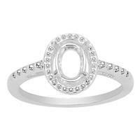 925 Sterling Silver Ring Mount With Halo & Side Detail (To Fit 7x5mm Oval Gemstone)