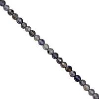 12cts Iolite Faceted Round Approx 2mm, 37cm Strand