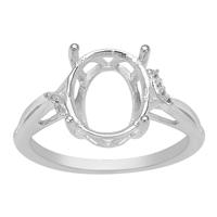 925 Sterling Silver Oval Ring Mount With White Topaz Side Detail (To fit 11x9mm gemstone)