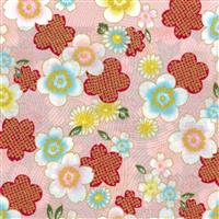 Sevenberry Gold Metallic Traditional Japanese Flowers Pink Swirls Fabric 0.5m