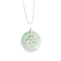 The Curtain Call  925 Type A Jadeite Necklace With CZ  Flower Bail & 18 Inch Chain