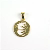 Gold Plated 925 Sterling Silver Round Sun & Moon Pendant Approx 14mm