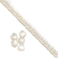 White Mother Of Pearl Bundle (2 x 38cm Strands 1 x 4 & 1 x 6mm & 5pcs Hearts Approx 12mm)
