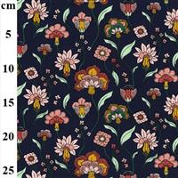 Navy Floral Printed Viscose Elastane Fabric 0.5m