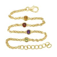 Gold Plated 925 Sterling Silver & Multi Gemstone Bracelet With Extender Chain (0.48cts Red Garnet, Changbai Peridot, Amethyst, Rio Golden Citrine)
