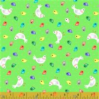 Farm Friends Tossed Chicks Lime Fabric 0.5m