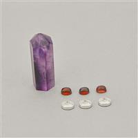 15.75cts Amethyst Pencil with 3x Red Garnet Cabs & Sterling Silver Bezel Cups