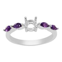 925 Sterling Silver Ring Mount With Amethyst Marquise Side Detail (To fit 5mm Round Gemstone)