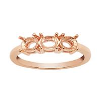 Rose Gold Plated 925 Sterling Silver Oval Trilogy Ring Mount (To fit 5x4mm gemstones)- 1Pcs