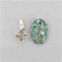 7cts Copper Mojave Turquoise Cabochon Approx 12x18mm With 925 Sterling Silver Pinch Bail (Leaf)