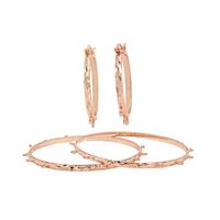 Rose Gold Colour Base Metal Bangle & Earring Set with Loops (Inc. 2x Bangles & 1x Pair of Earrings)
