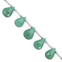 76cts Green Onyx Top Side Drill Graduated Faceted Pear Approx 12x9 to 18x12mm, 18cm Strand with Spacers