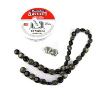 Bagheera; Silver Plated Base Metal Panther Spacer Beads, Pyrite and Black Obsidian Coins