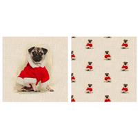 Christmas Pug Linen-Look Fabric Panel & Fabric Bundle (1m) 