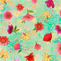 Wild Beauty Spaced Floral Green Fabric 0.5m