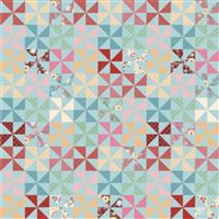 Poppie Cotton Hopscotch & Freckles Squares Blue Fabric 0.5m