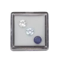 2.45cts Sky  Blue Topaz, Blue Sapphier & White Quartz Round Approx 6mm (Pack of 3)