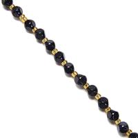 Blue Goldstone Fancy Cubes with Golden Seed Bead Spacers Approx 6mm, 38cm Strand