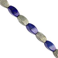 285cts Pyrite and Lapis Lazuli Swirl Drums Approx 7x14mm, 15" Strand