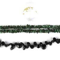 Emerald Nuggets, Black Tourmaline Chips and Gold Plated 925 Sterling Silver Spacer Beads