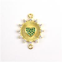 Gold Plated 925 Sterling Silver Sun Connector With Green Cubic Zirconia Heart Approx 15x20mm