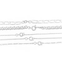 Base Metal 5 bundle chain 18 inch (diamond cut curb, heart link, diamond cut round, star curb and diamond cable)