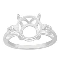 925 Sterling Silver Ring Mount With Zircon Shoulders (To Fit 10x10mm Round Gemstone)